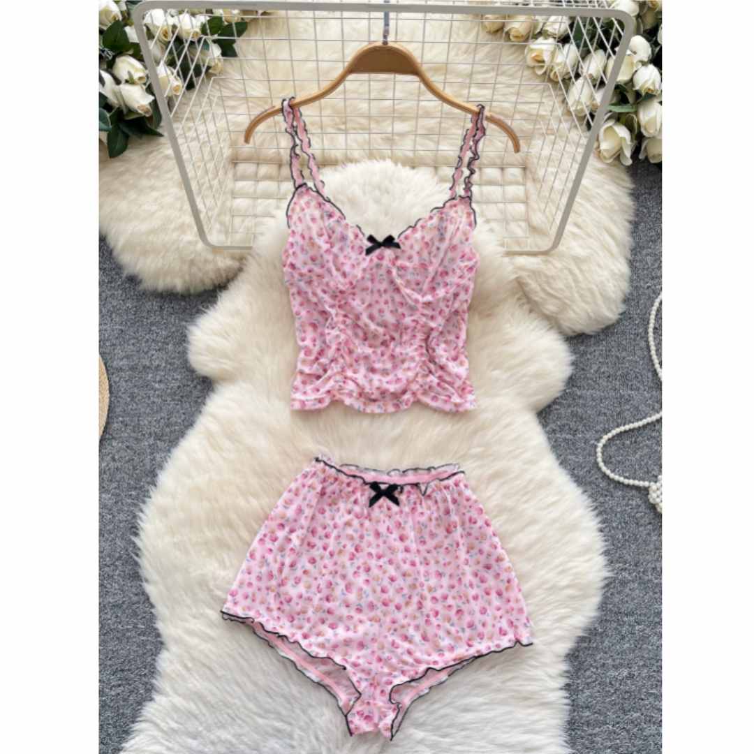 Romper Floral Print - بدلات منزلية نسائية أنيقة بطبعة زهور،