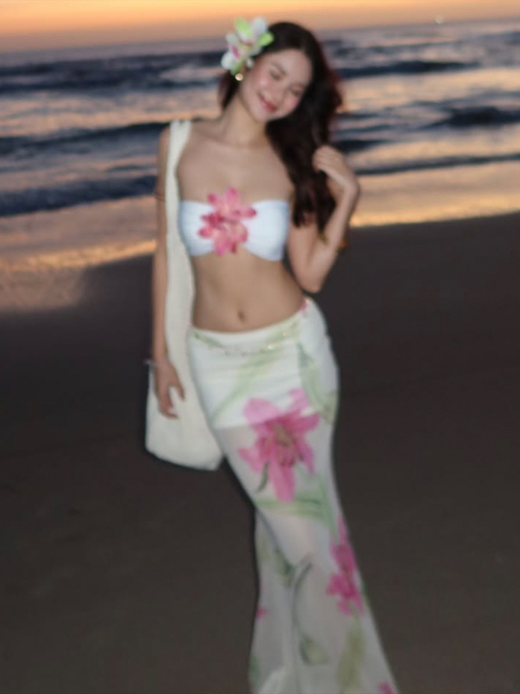 Romper Floral Print - Nibber جميلة المرأة قطعتين مجموعة ثلاثية