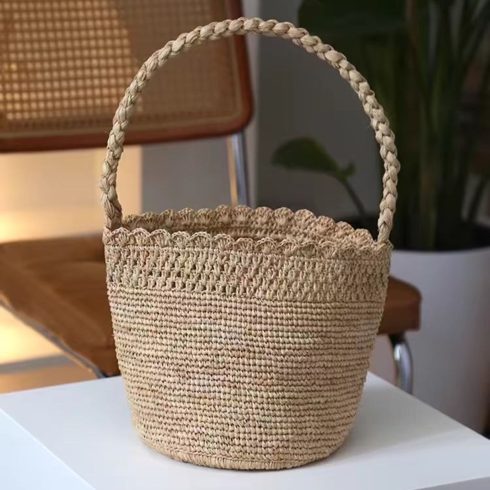Crochet Bag Raffia - اليدوية الكروشيه القش دلو حقيبة البوهيمي