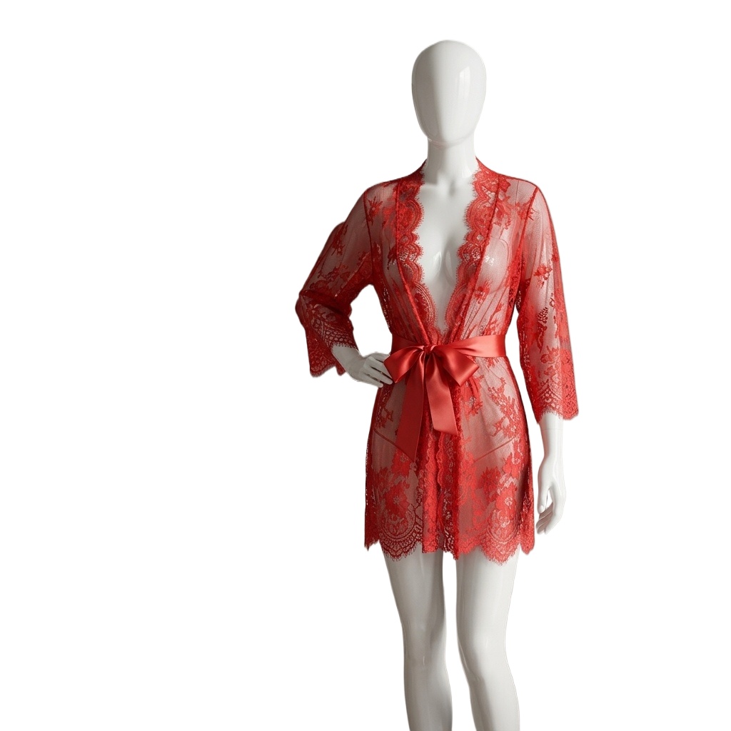 Kimono Sheer Floral - روب نوم نسائي شفاف من الدانتيل