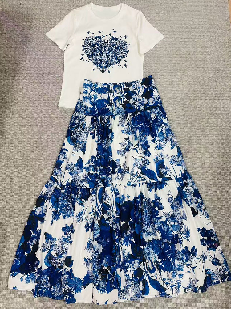 طقم نسائي صيفي جديد 2026 بنقشة - مراجعة Midi Skirt Floral وسعره